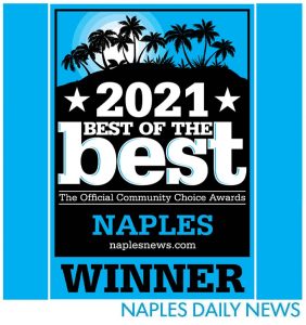 A graphic for the 2021 Best of the Best Official Community Choice Awards by Naples Daily News, featuring a silhouette of palm trees, stars, and the words “WINNER” and “NAPLES.”.